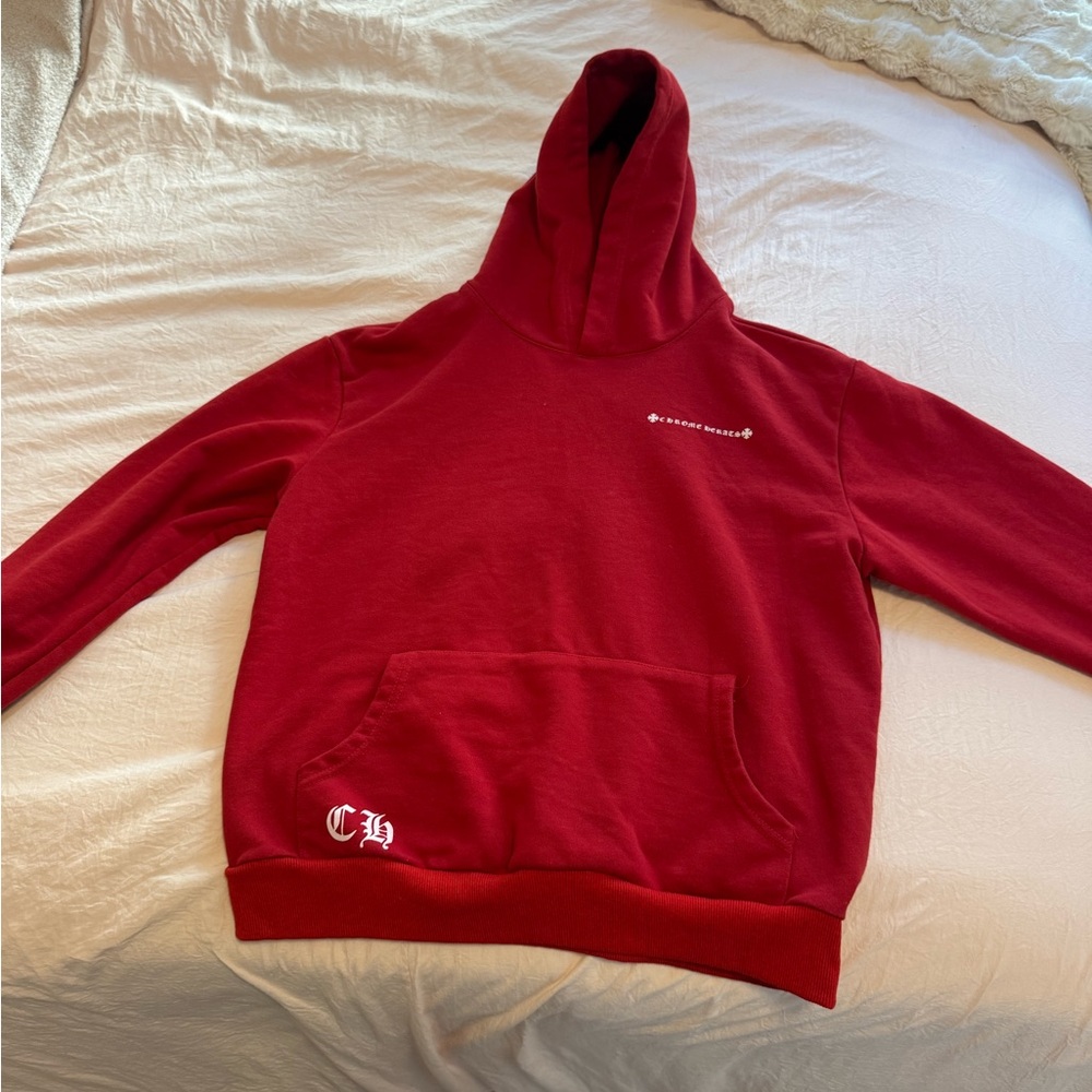 Chrome Hearts Red Hoodie with White Label Detail